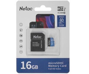 Память micro Secure Digital Card  16Gb class10 Netac / c адаптером SD NT02P500STN-016G-R