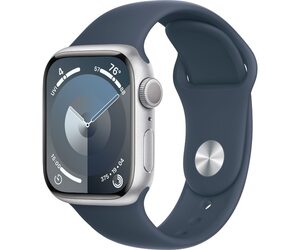 Умные часы Apple Watch 9 Aluminum 45 mm Silver AC Storm Blue SB S/M MR9D3