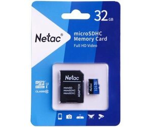 Карта памяти Netac 32GB microSD Class 10 + адаптер [NT02P500STN-032G-R]