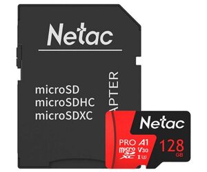 Карта памяти 128Gb MicroSD Netac P500 Extreme Pro + SD адаптер (NT02P500PRO-128G-R)