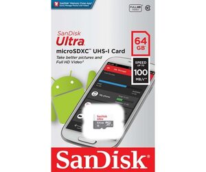 Память micro Secure Digital Card  64Gb class10 SanDisk 100MB/s Ultra  UHS-I SDSQUNR-064G-GN3MN
